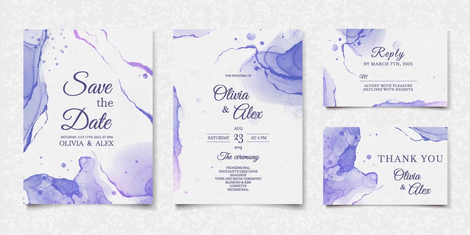 Tarjeta de invitación de boda de acuarela con fondo abstracto vector