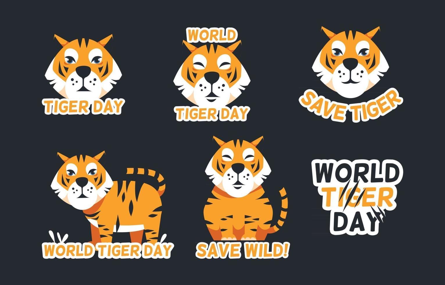 Tiger Day Activism Stickers Collection vector