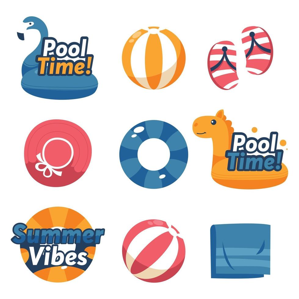 Summer Activity Swimming Label Sticker Collection vector