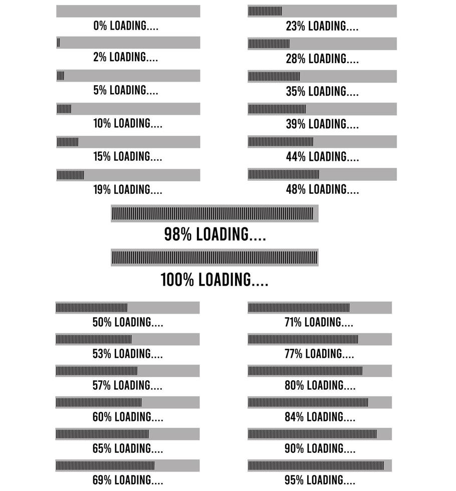 loading bar diagrams from 0 to 100 percent vector