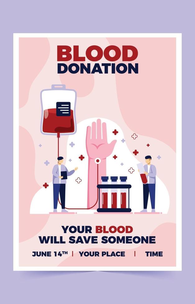 Blood Donation Poster with Two Peoples Observe about Donation Process vector