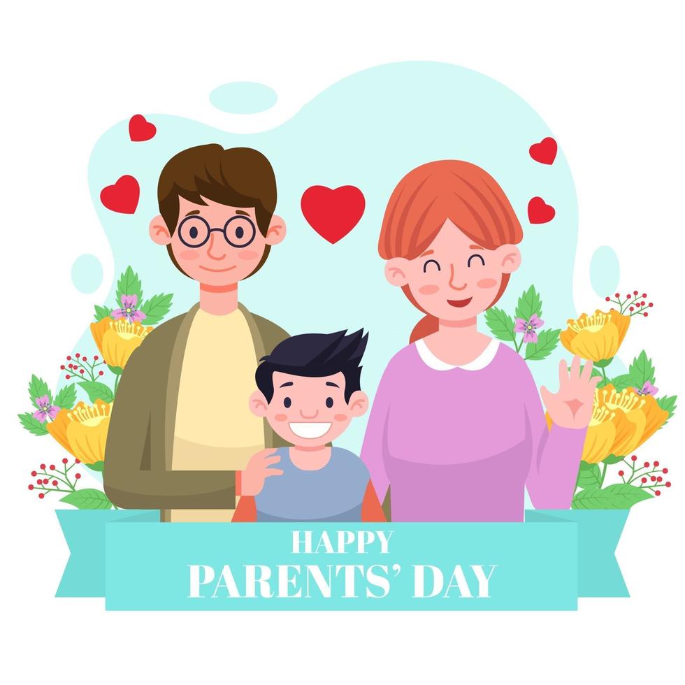 feliz dia de los padres posan con su hijo vector