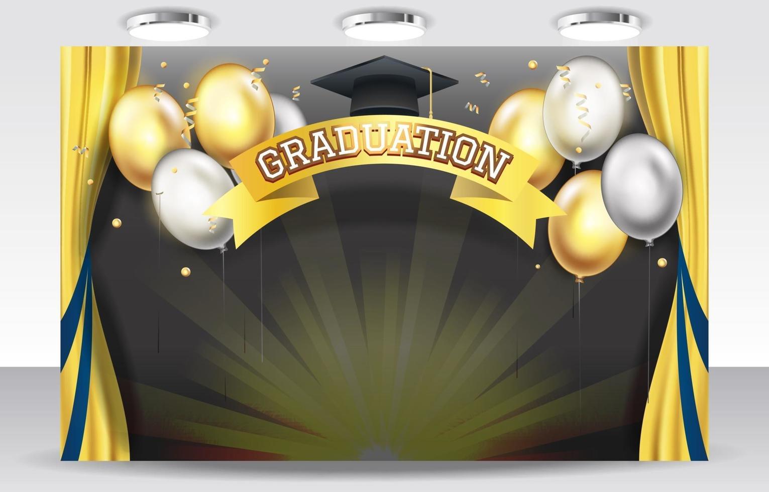 Graduation background with silver and gold balloon vector