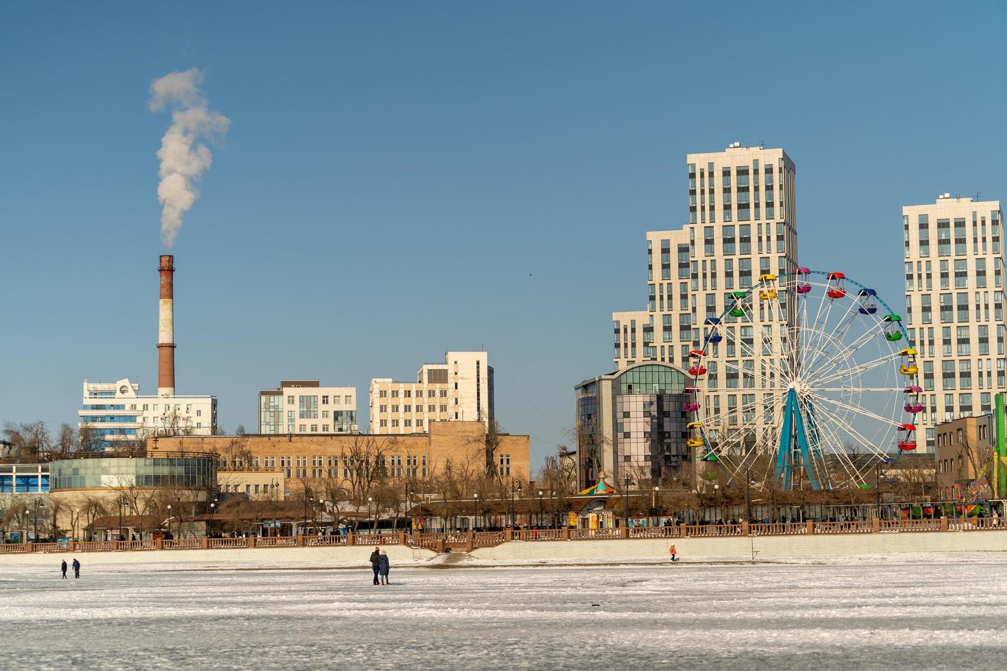 Urban landscape with a view of the city from the sea photo