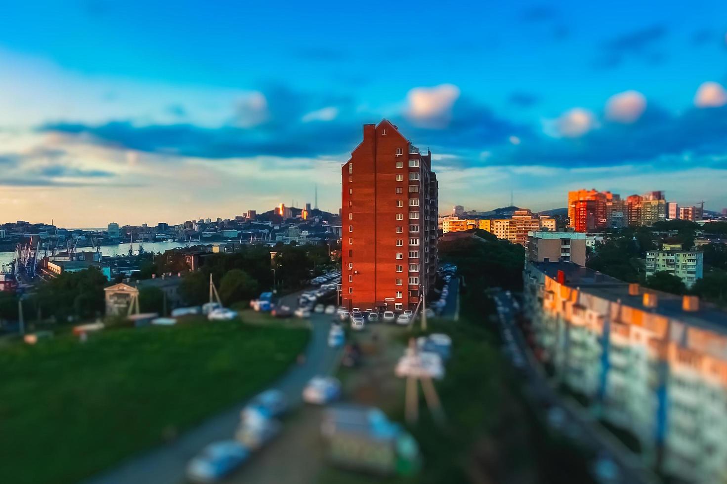 Aerial view of the city landscape with views of buildings and architecture photo