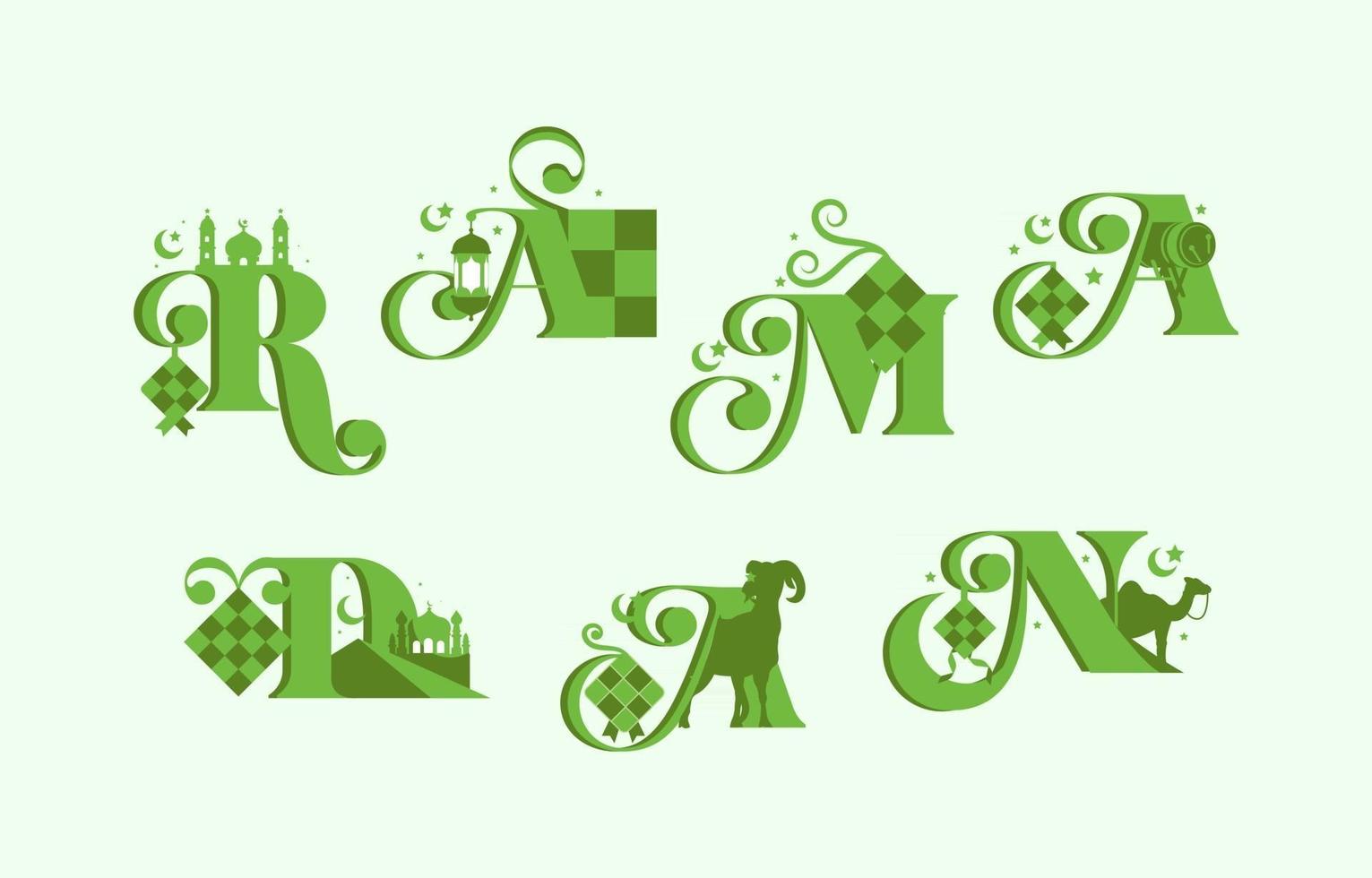 Ramadan Alphabet with Ketupat Icons vector