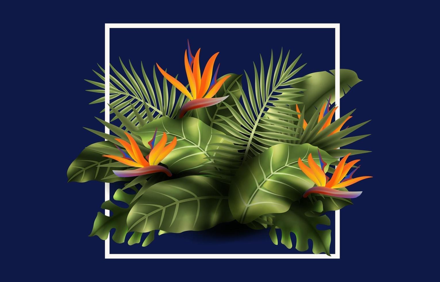 Realistic Tropical Plant and Flowers Background vector