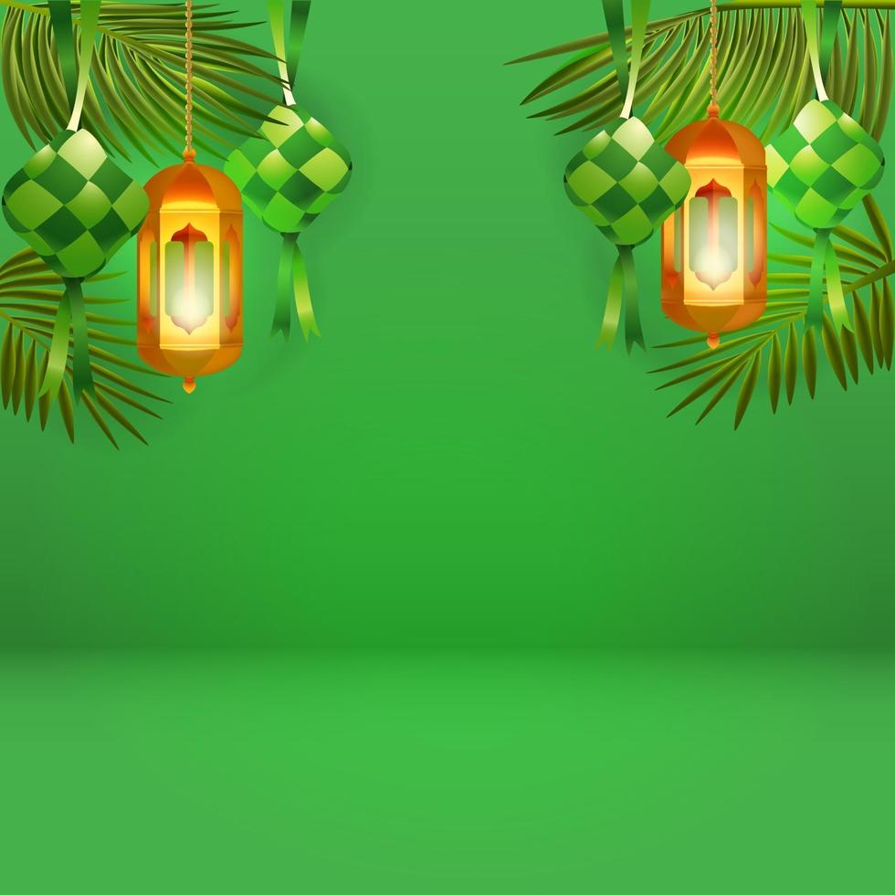 Realistic Ketupat and Lantern for Ramadan Background vector