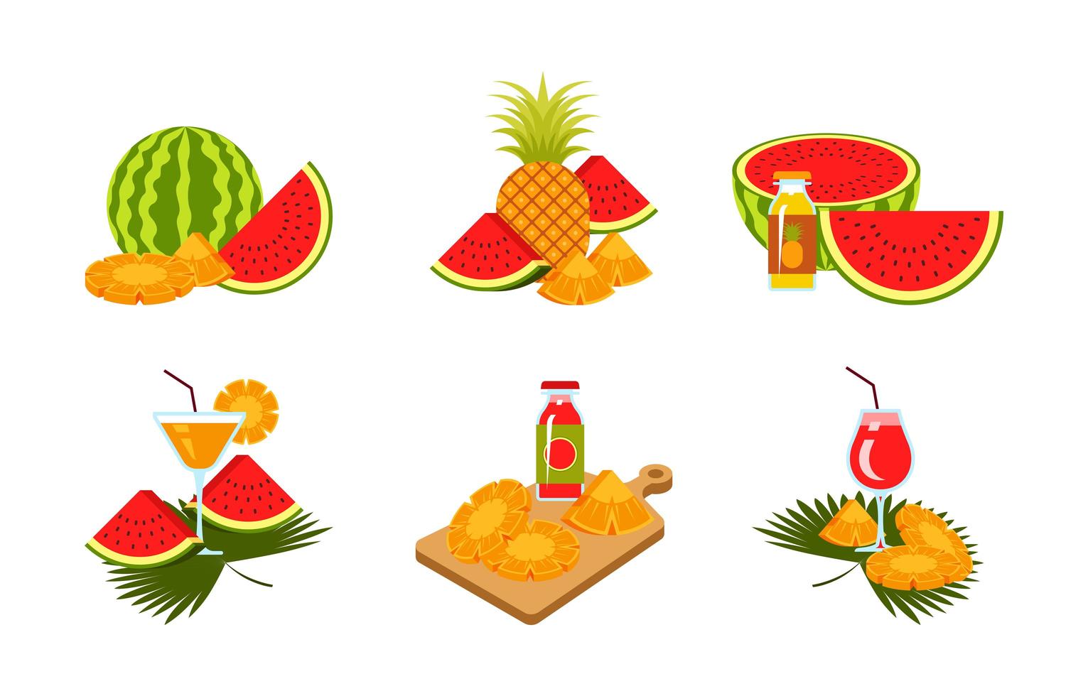 paquete de elementos de frutas de verano vector