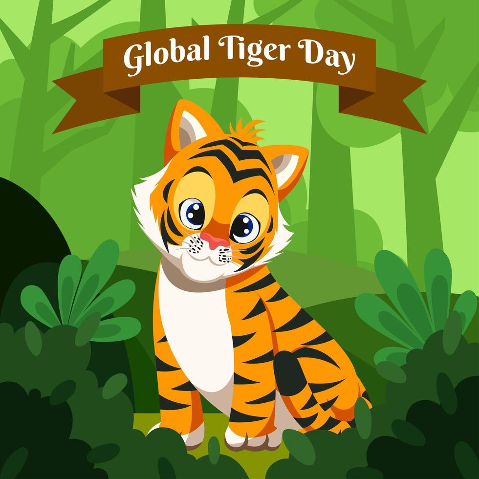 Cute Baby Tiger in the Rain Forest vector