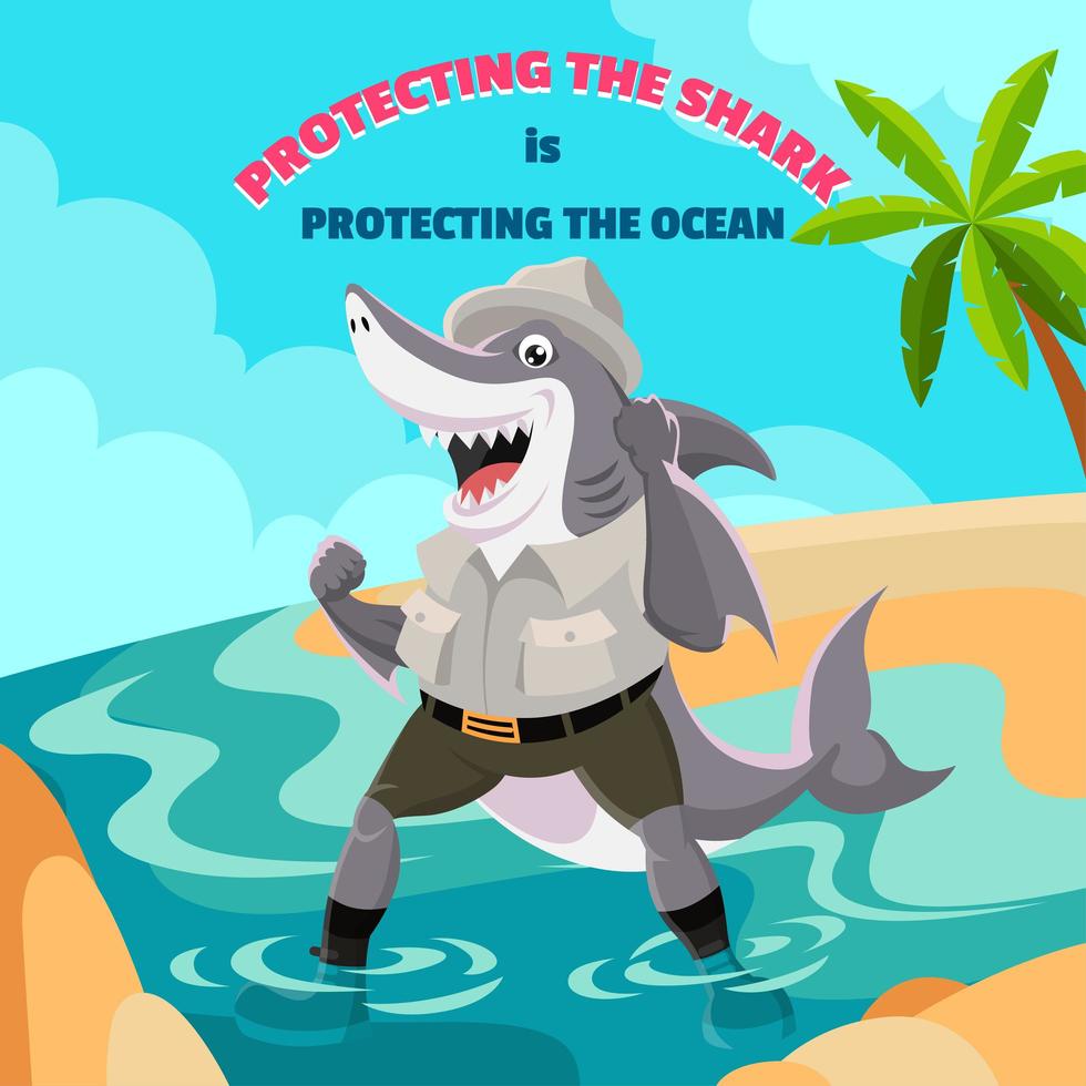 Shark Wearing Wildlife Officer Uniform vector