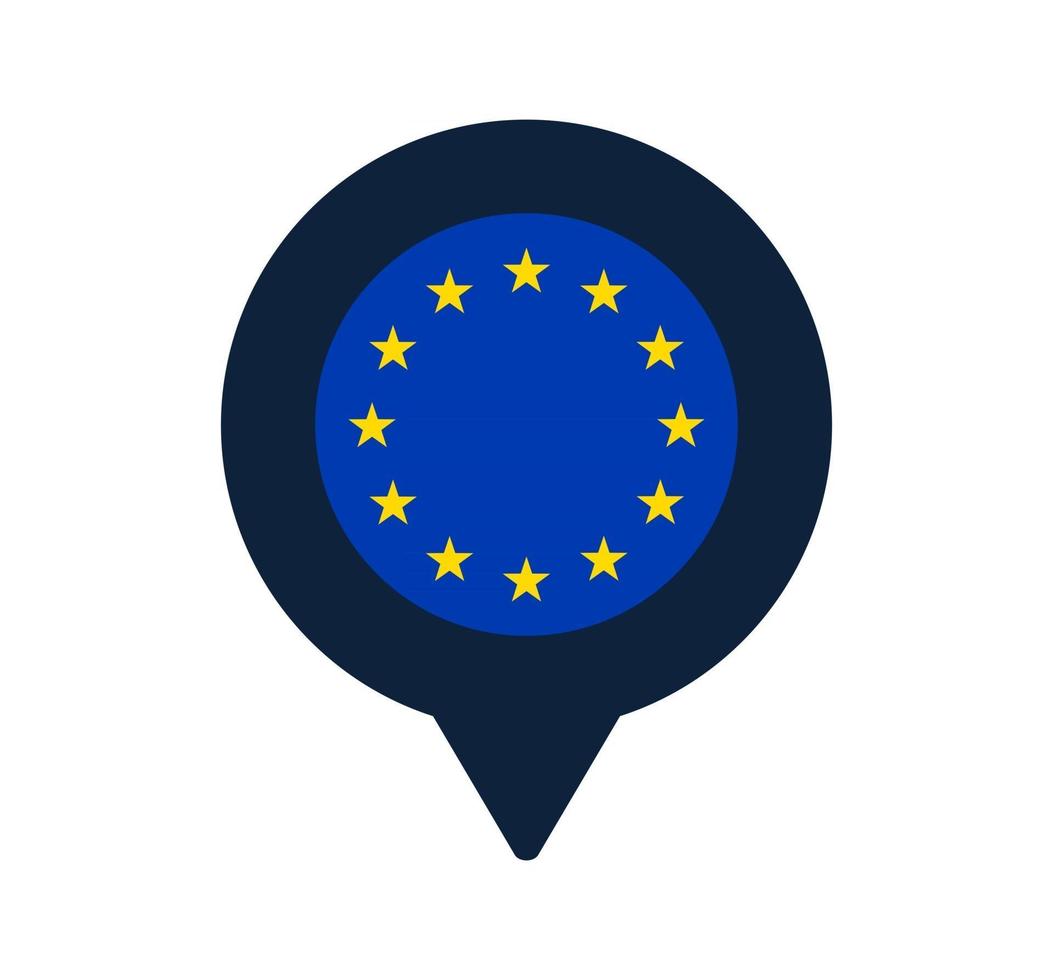european union flag and map pointer icon vector
