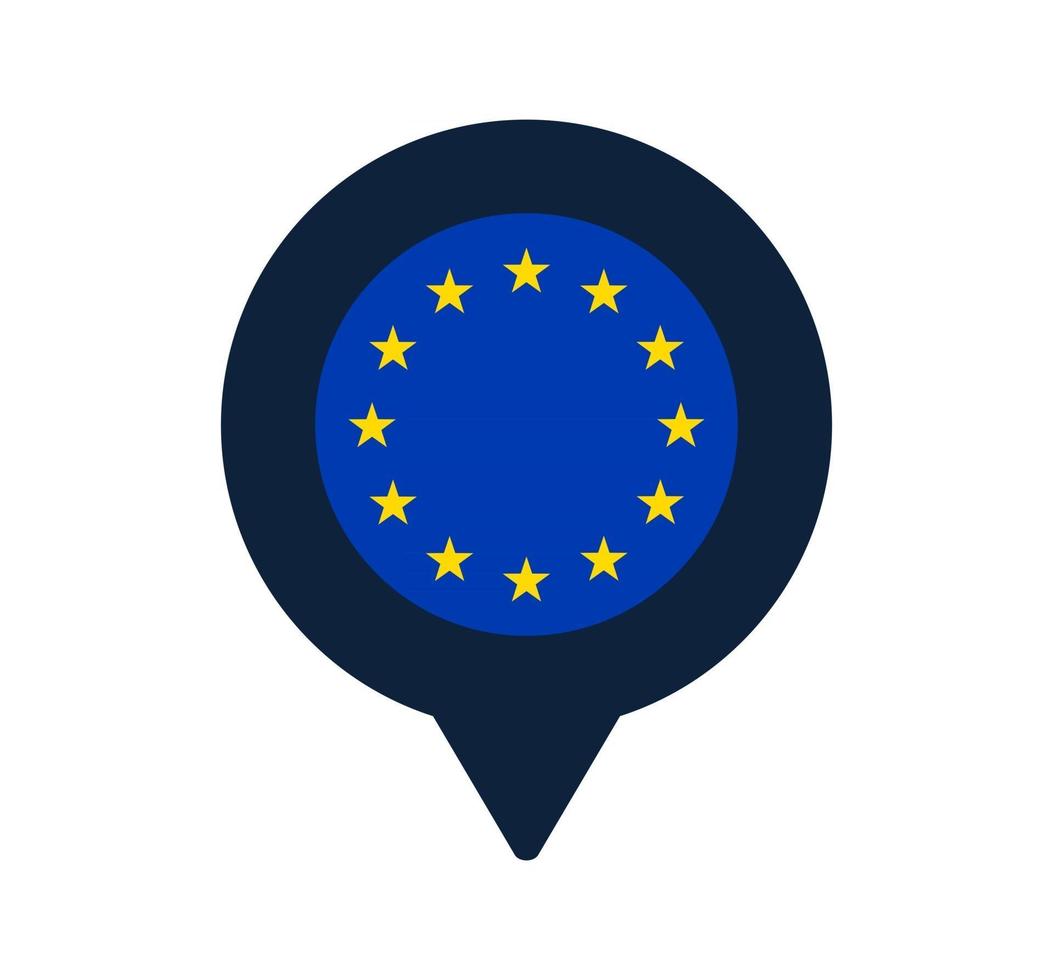 european union flag and map pointer icon vector