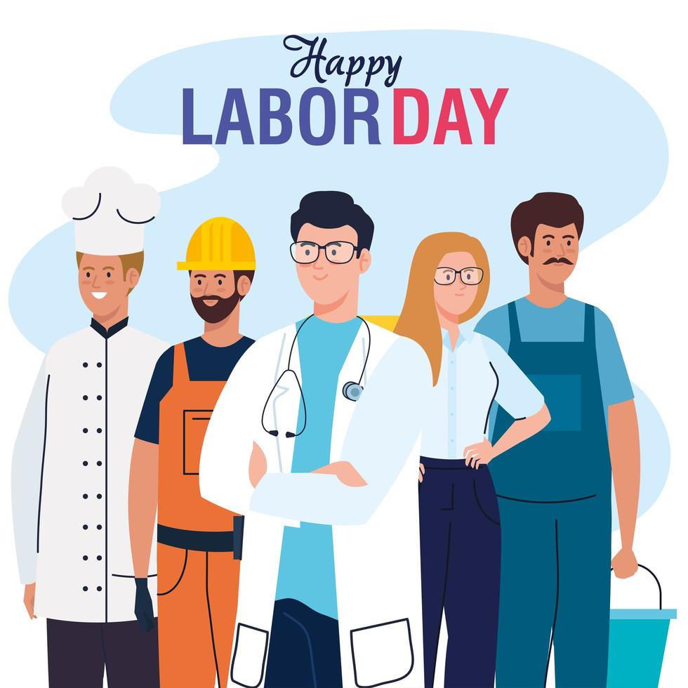 labor day poster with people group different occupation vector