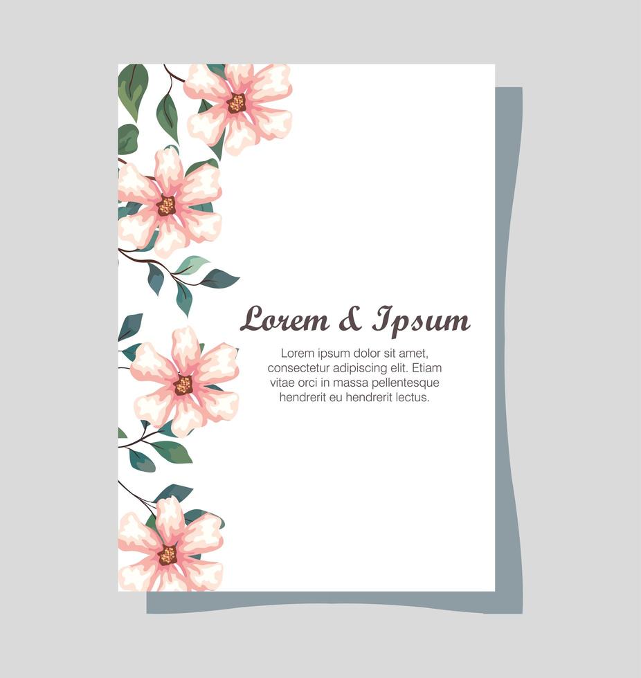 greeting card, wedding invitation with flowers, branches and leaves decoration vector