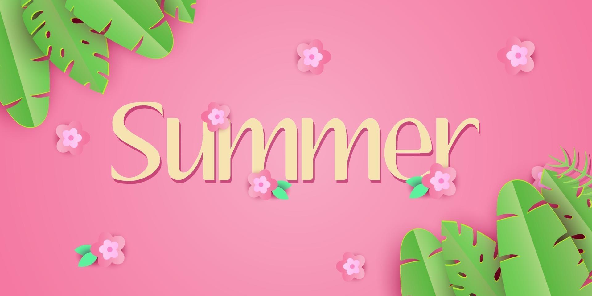 Summer festival with tropical leaves background vector