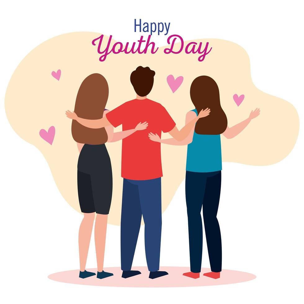 happy youth day, teen people group together for youth day celebration vector