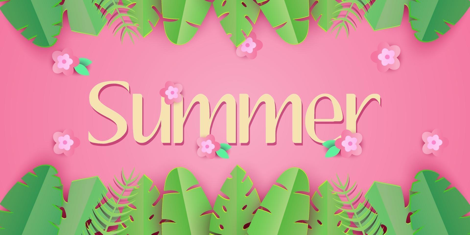 Summer festival with tropical leaves background vector