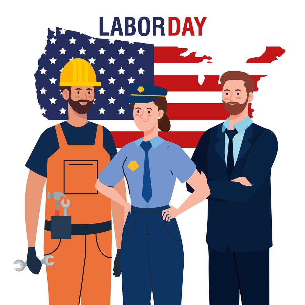 labor day poster with people of different occupation and usa map vector