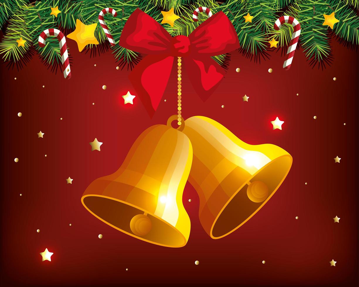 cartel navideño con campanas colgantes y decoración. vector