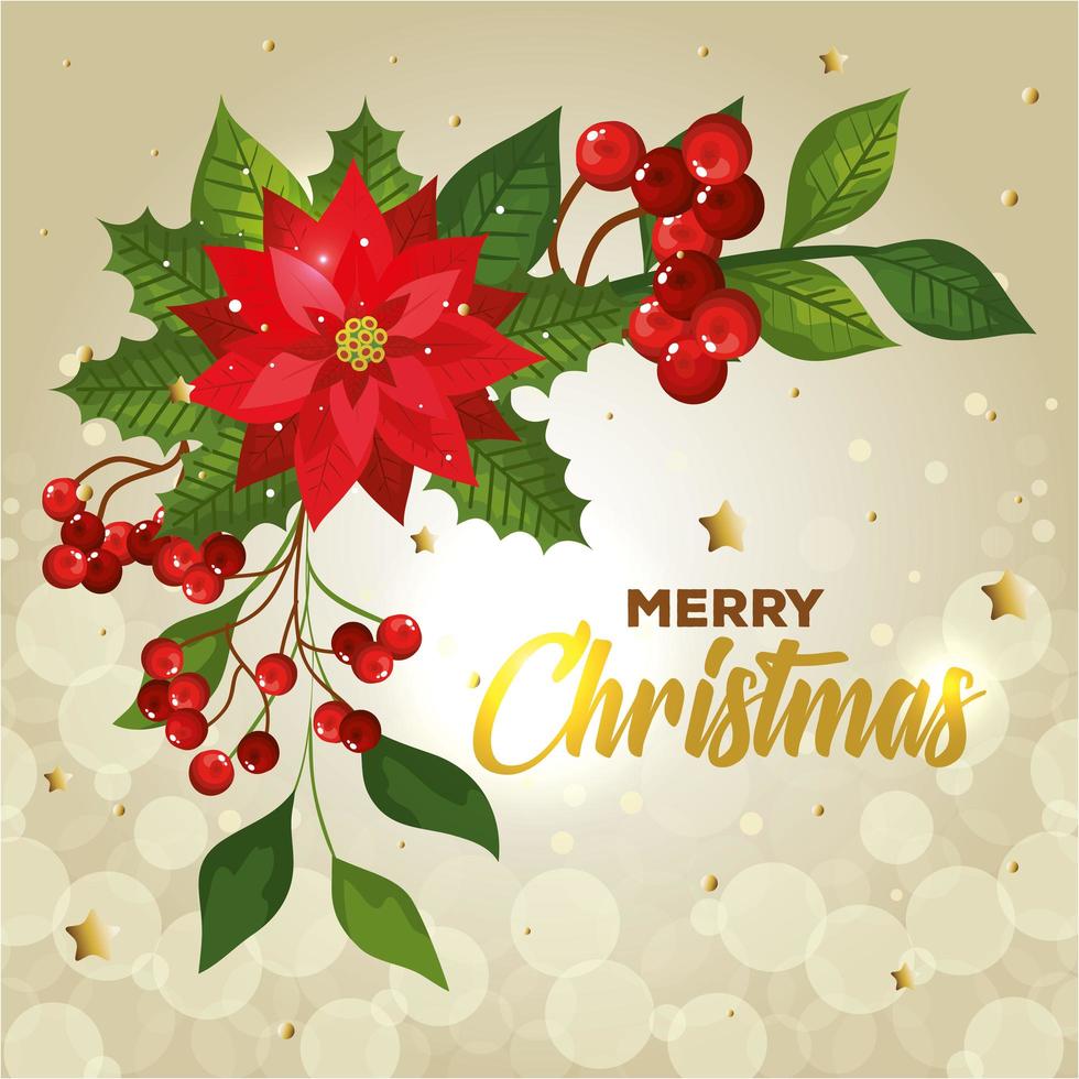 poster of merry christmas with flower and decoration vector