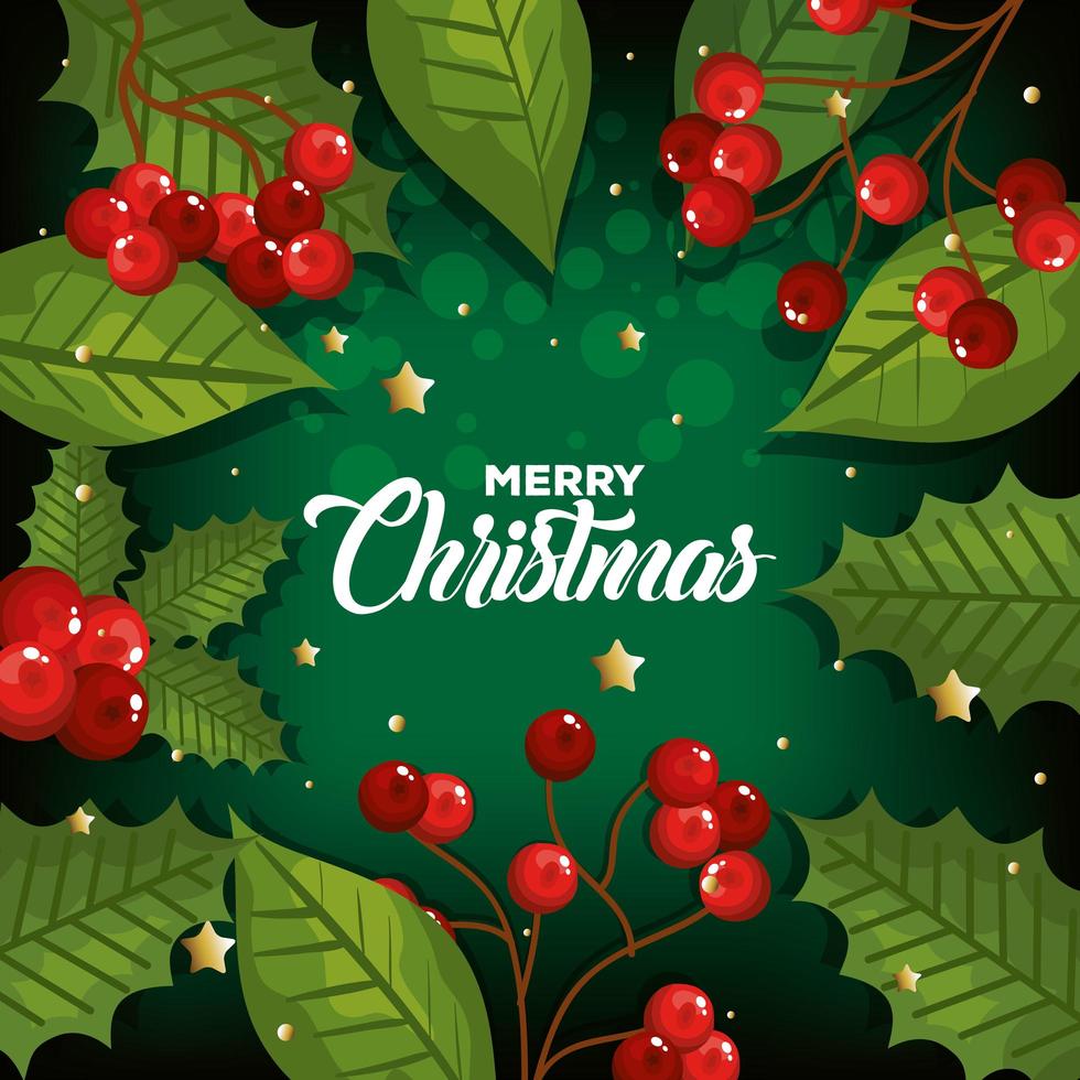 cartel de feliz navidad con decoración de hojas vector