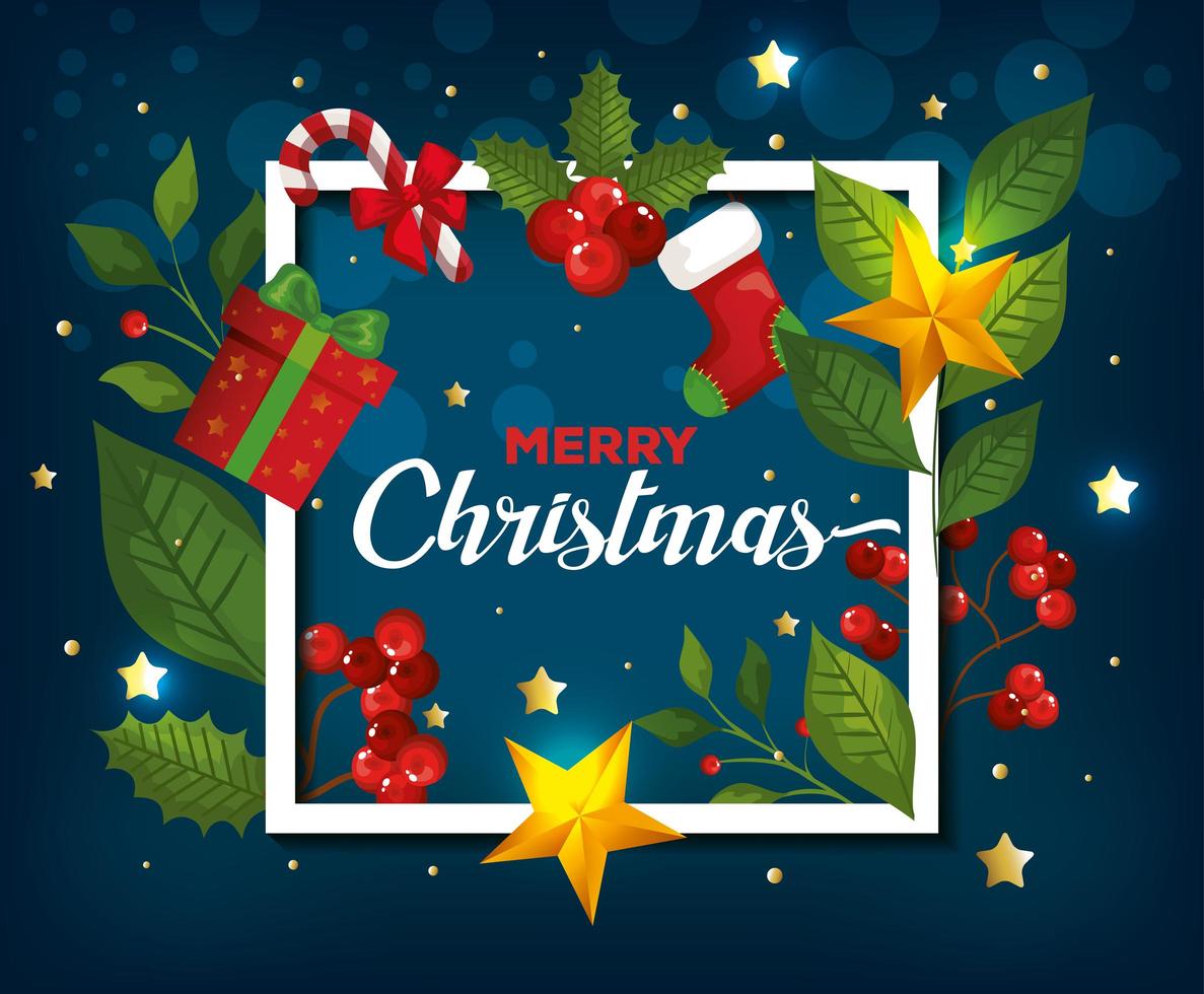 poster of merry christmas and frame with decoration vector