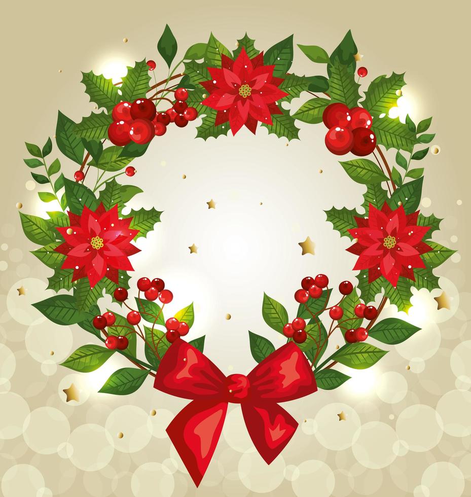 christmas poster with wreath and decoration vector