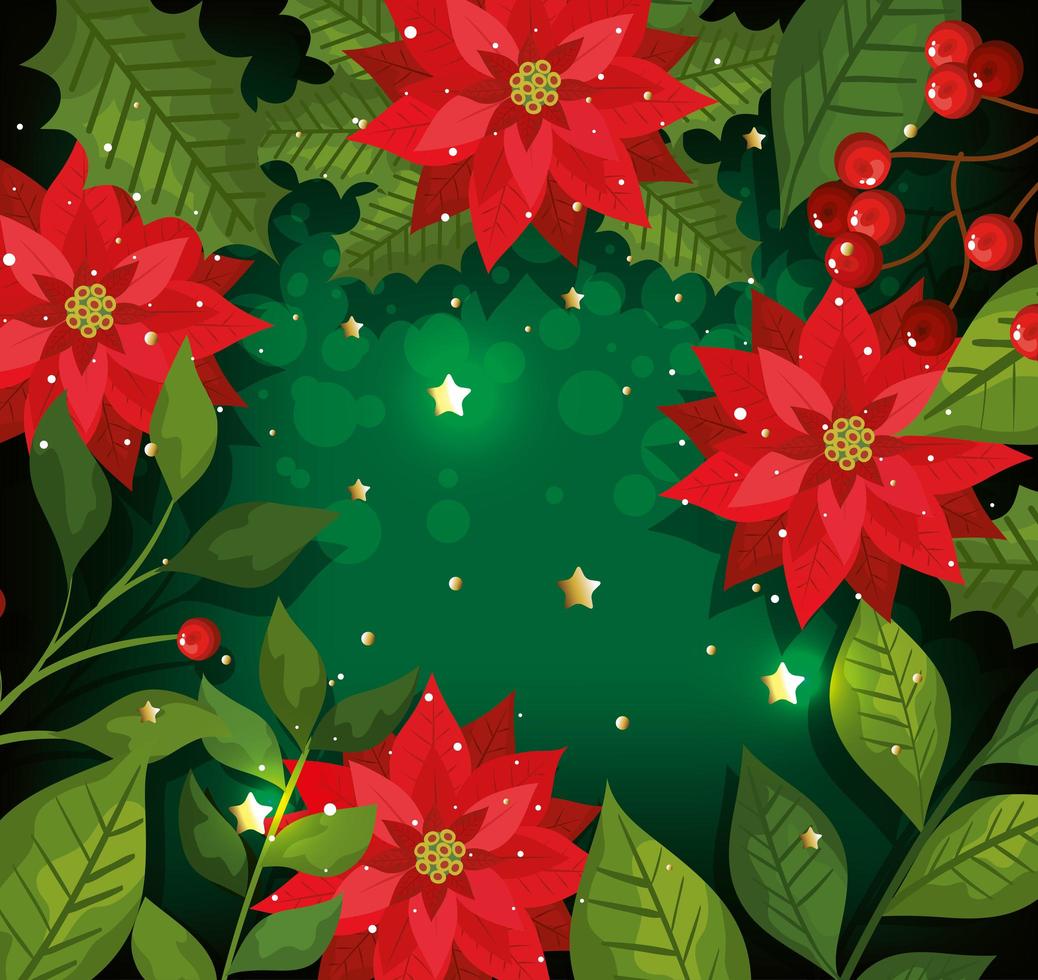 cartel navideño con flores y decoración. vector