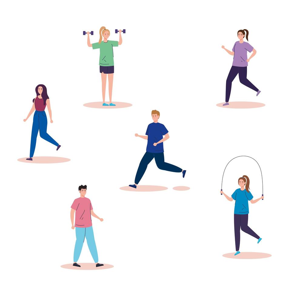 group of people practicing activities avatar characters vector