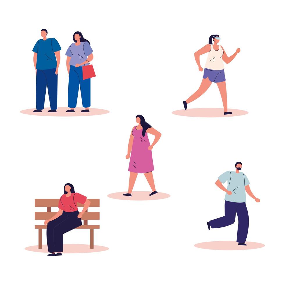 group of people practicing activities avatar characters vector