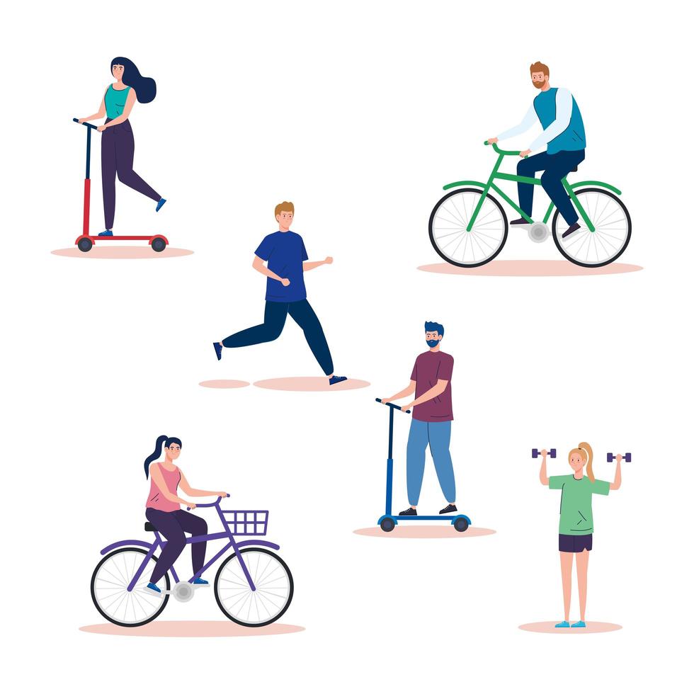 group of people practicing activities avatar characters vector