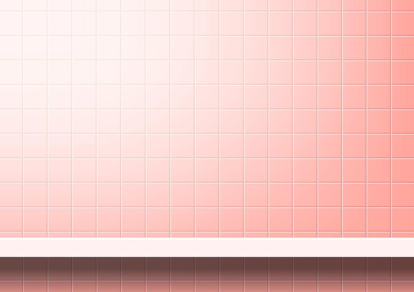 Pink tiles wall with shelf for background modern square mosaic grid pattern for decoration architecture wall mosaic tile wall and plank shelf mosaic tiled grid of bathroom wall vector