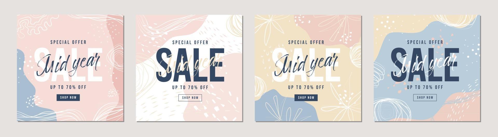 Special offer Mid year sale banner set Special offers and promotion square banner template vector