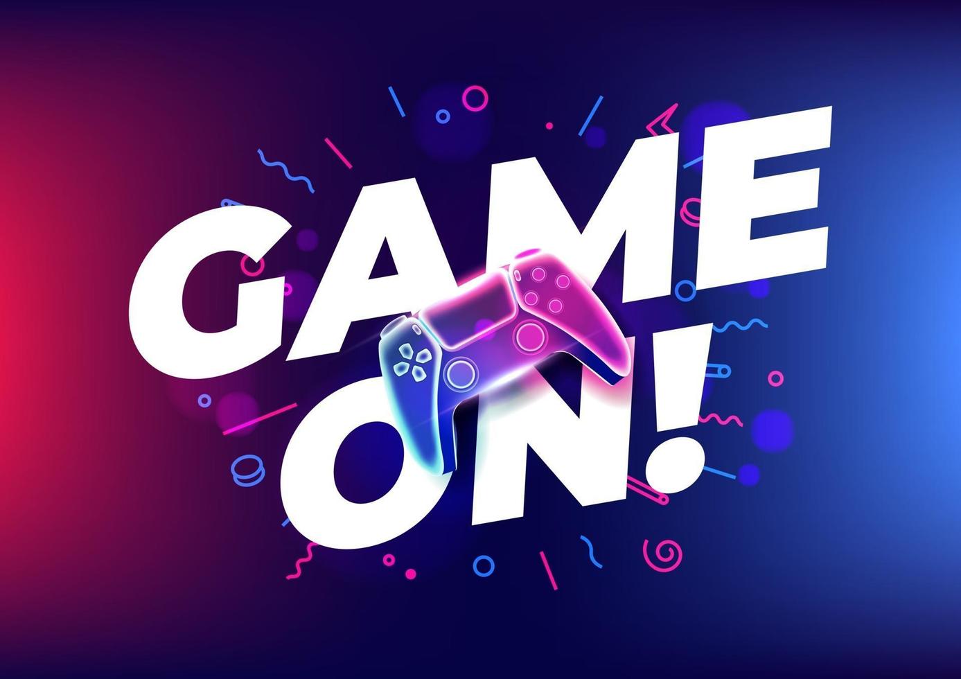 Game on Neon game controller or joystick for game console on blue background vector