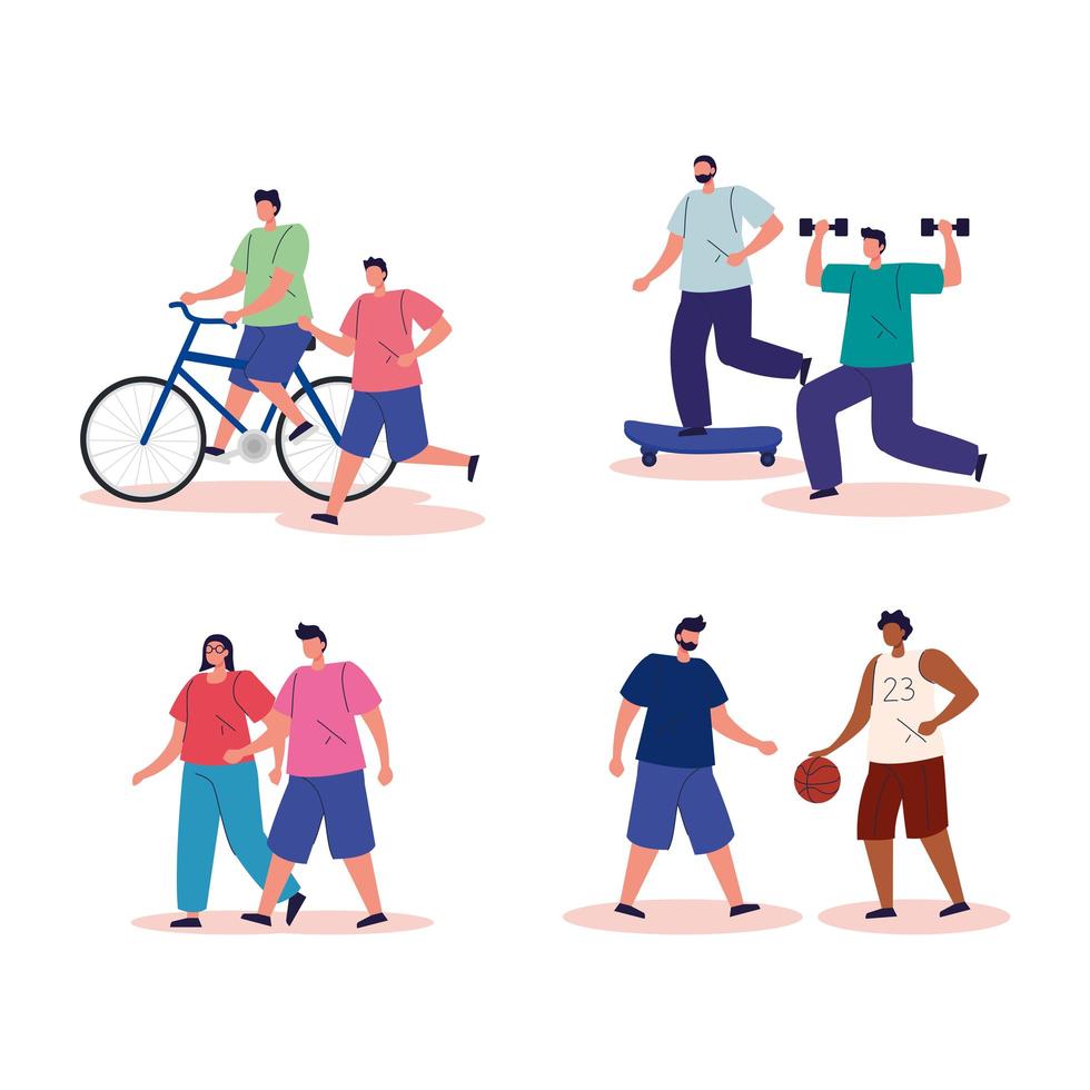 group of people practicing exercise avatar characters vector