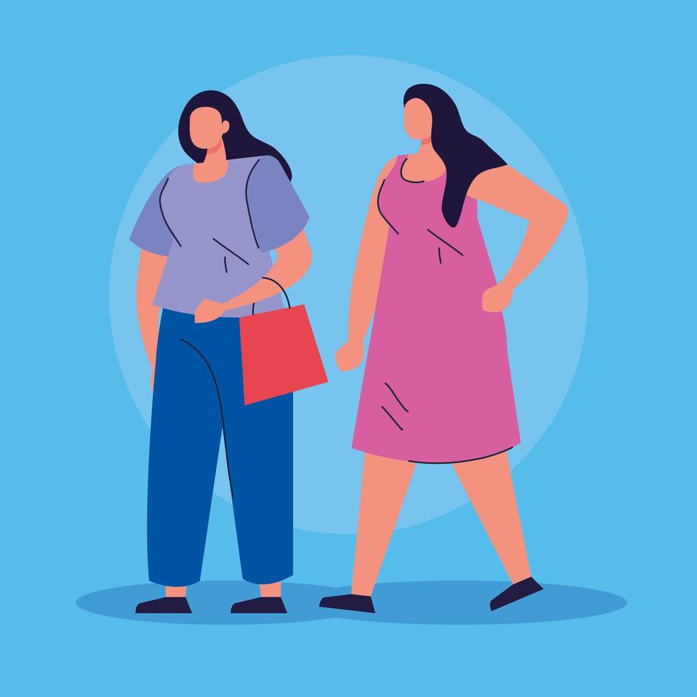 mujeres con personajes de avatar de bolsa de compras vector