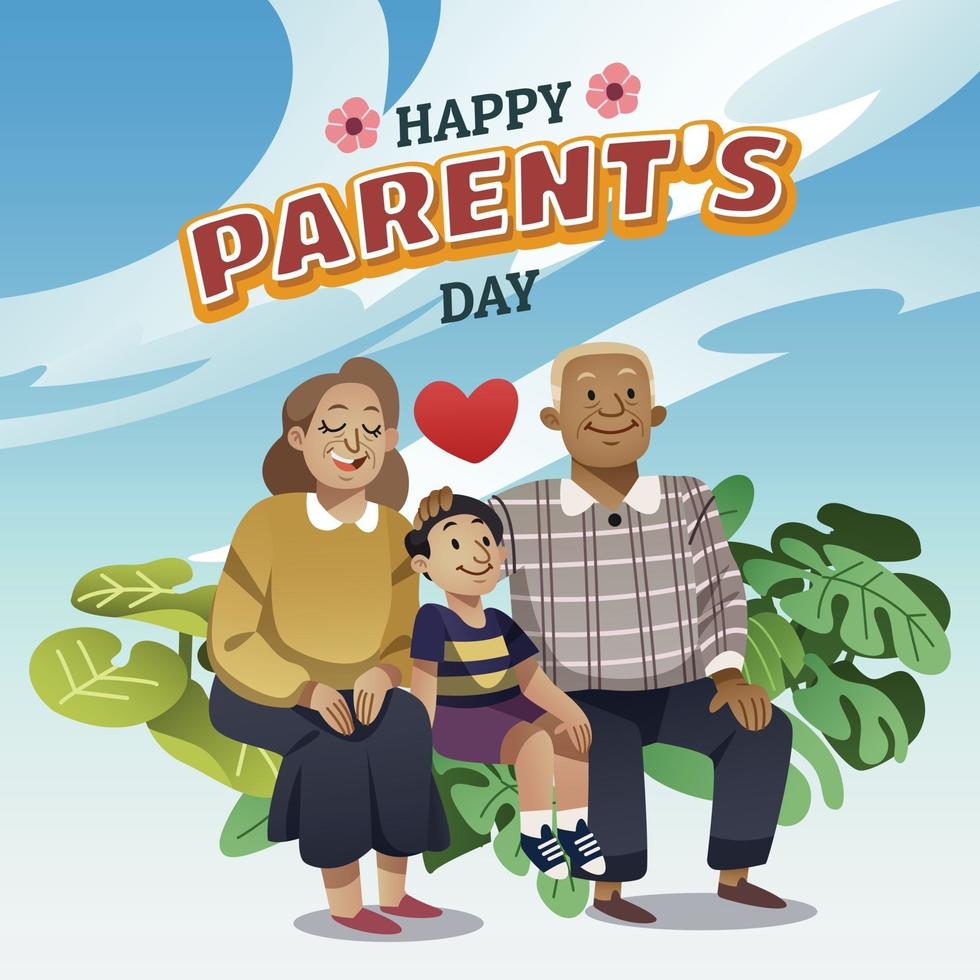 Parent and Son sit together enjoying the view vector