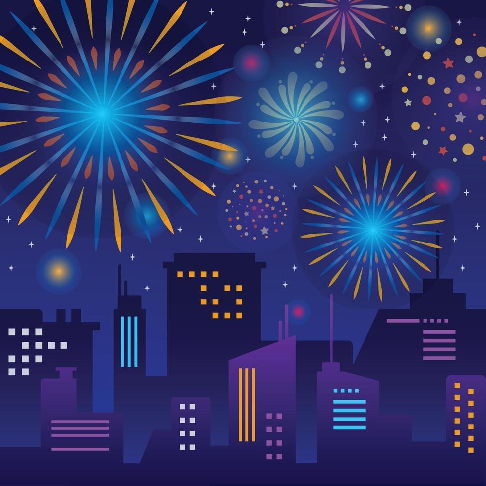 Awesome Firework Above City Silhouette vector