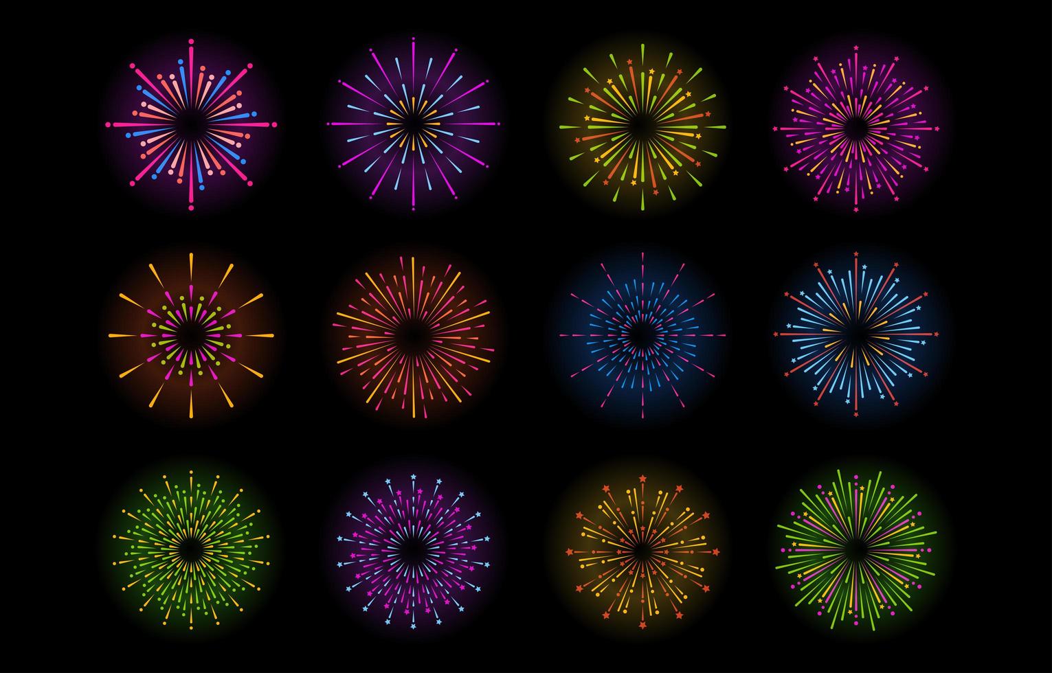 conjunto de iconos de fiesta de fuegos artificiales vector