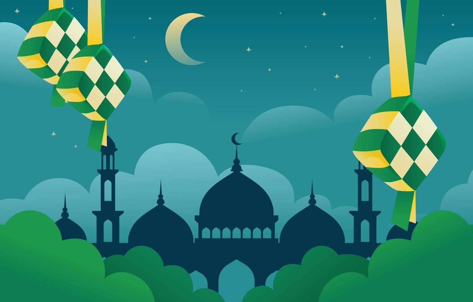 Fondo de eid mubarok con ketupat vector