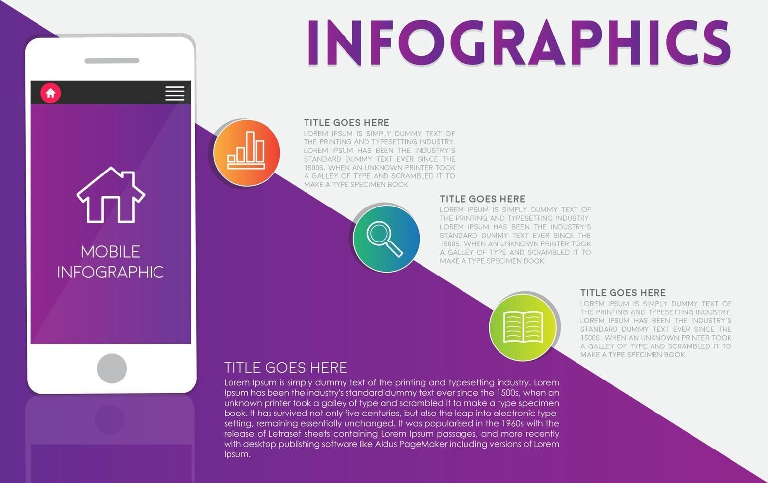 Infographic template free vector with mobile illustration design