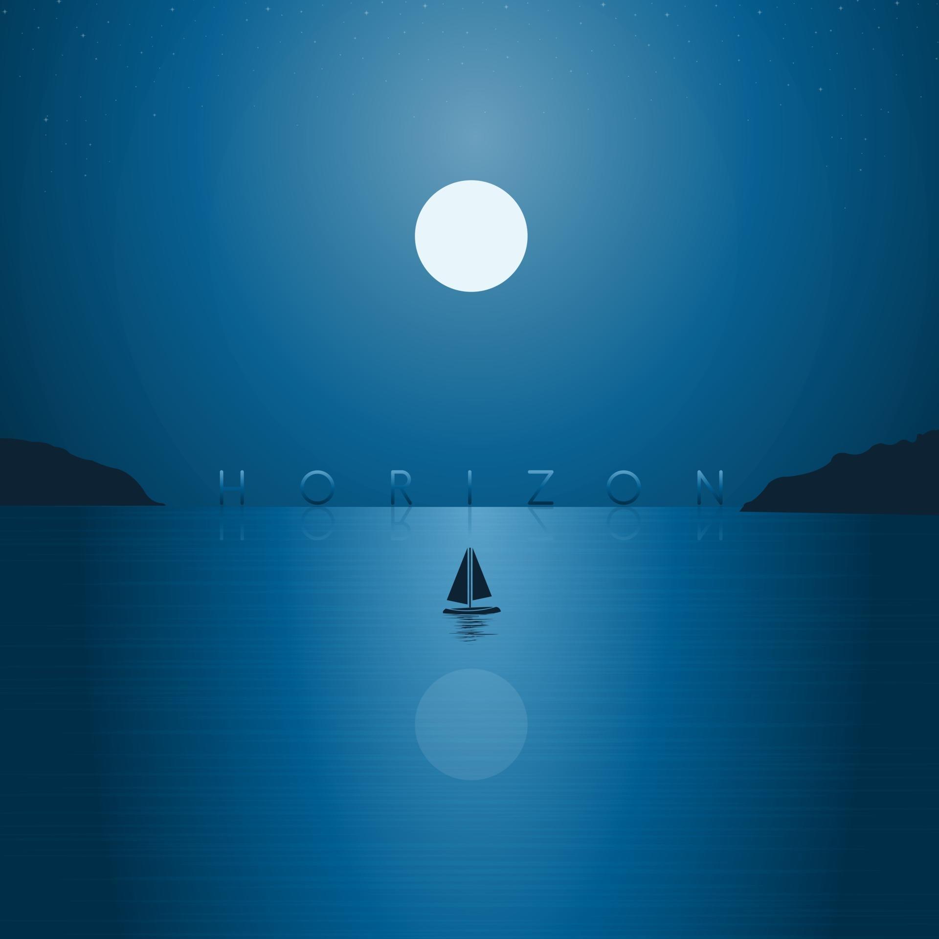 Horizon landscape illustration with moon and night sky free vector ...