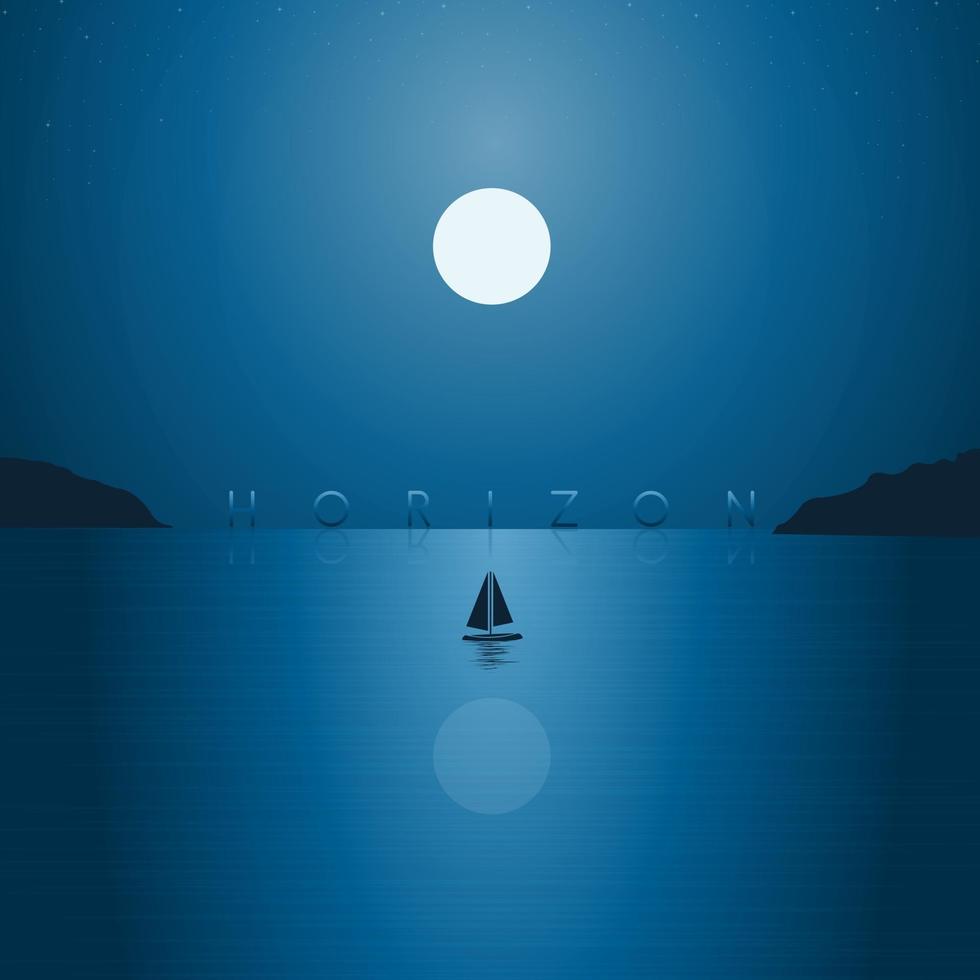 Ilustración de paisaje de horizonte con diseño de vector libre de luna y cielo nocturno