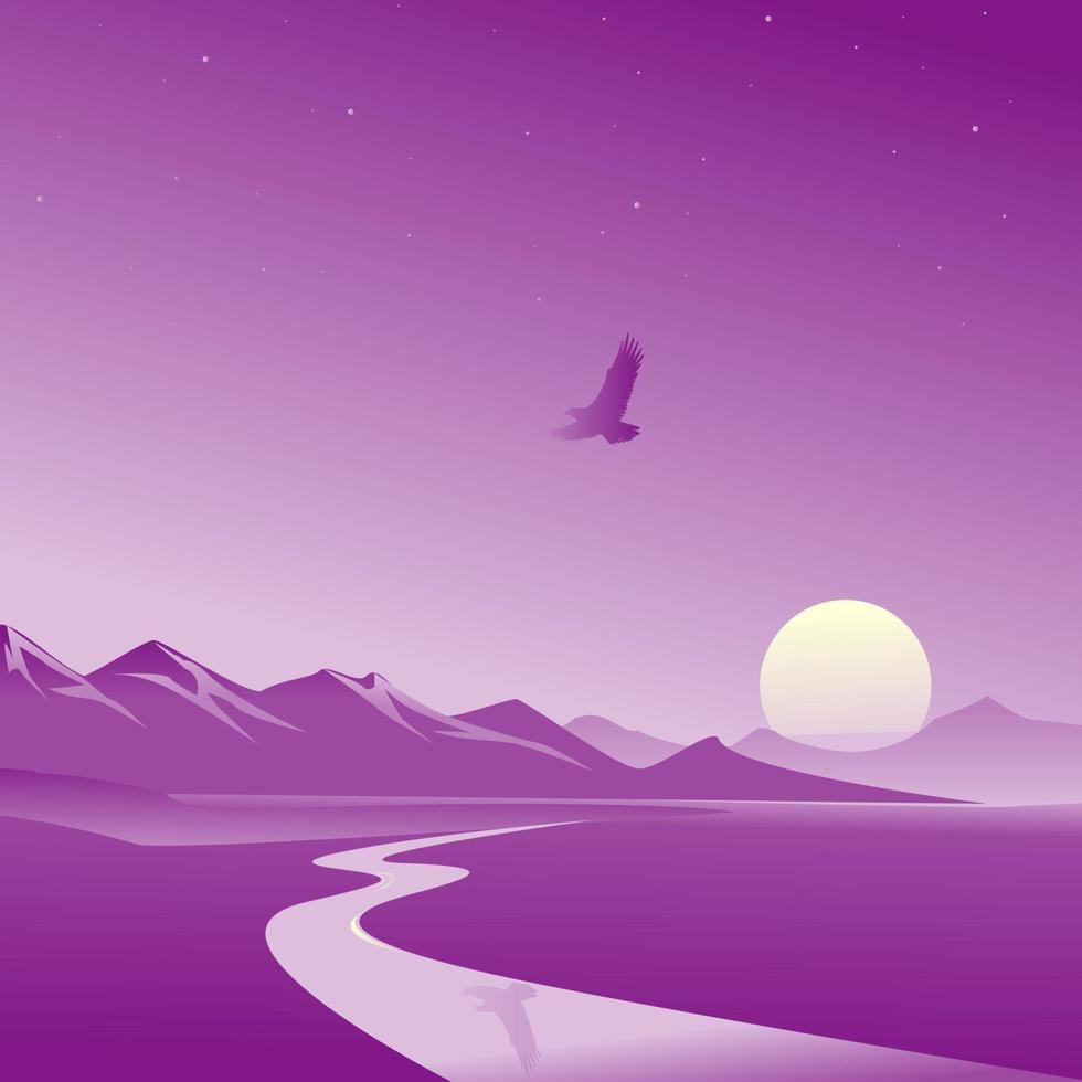 Mystical landscape view with mountains and river free vector illustration design