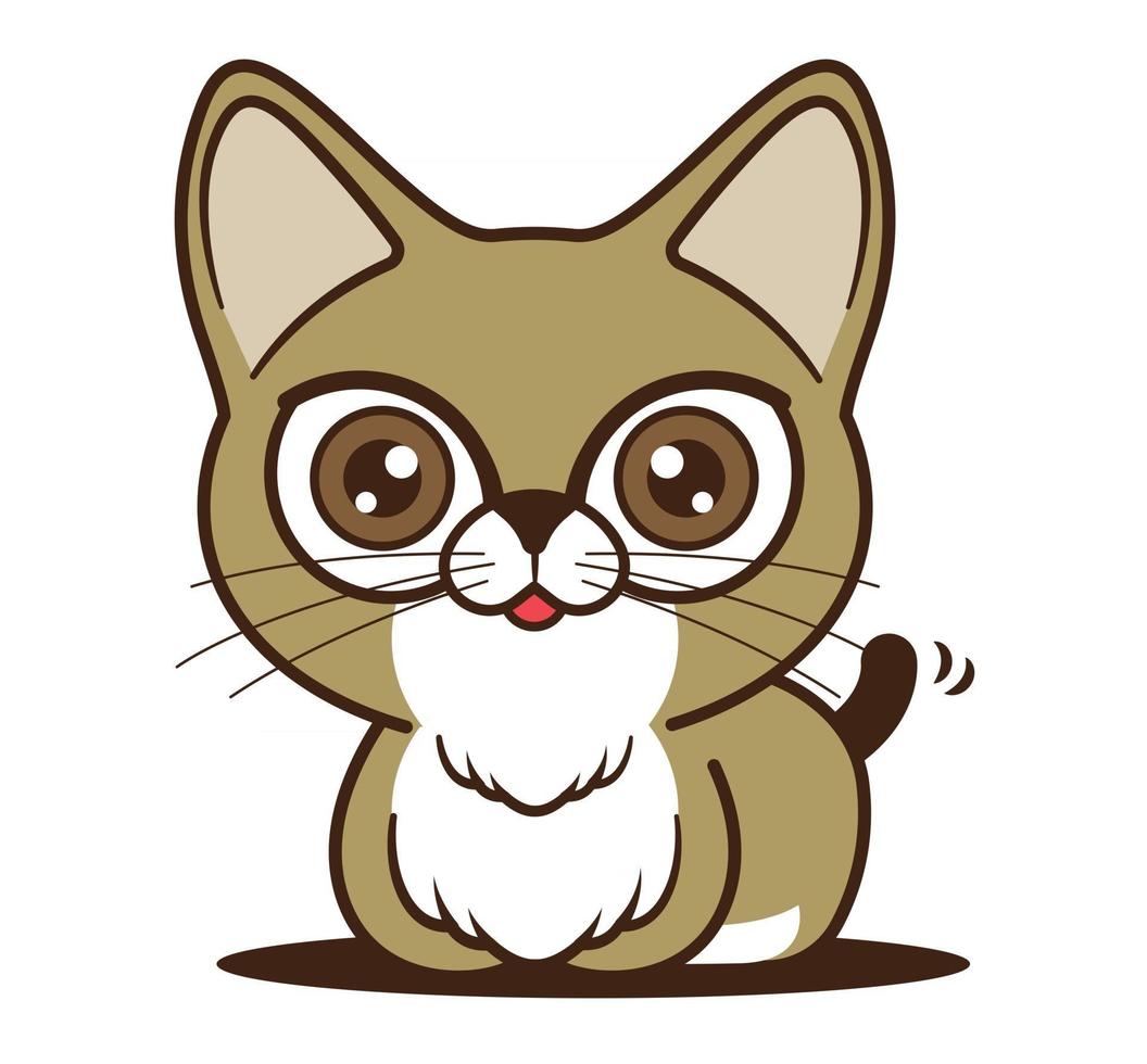 Cartoon cute cat with tail shaking character mascot vector