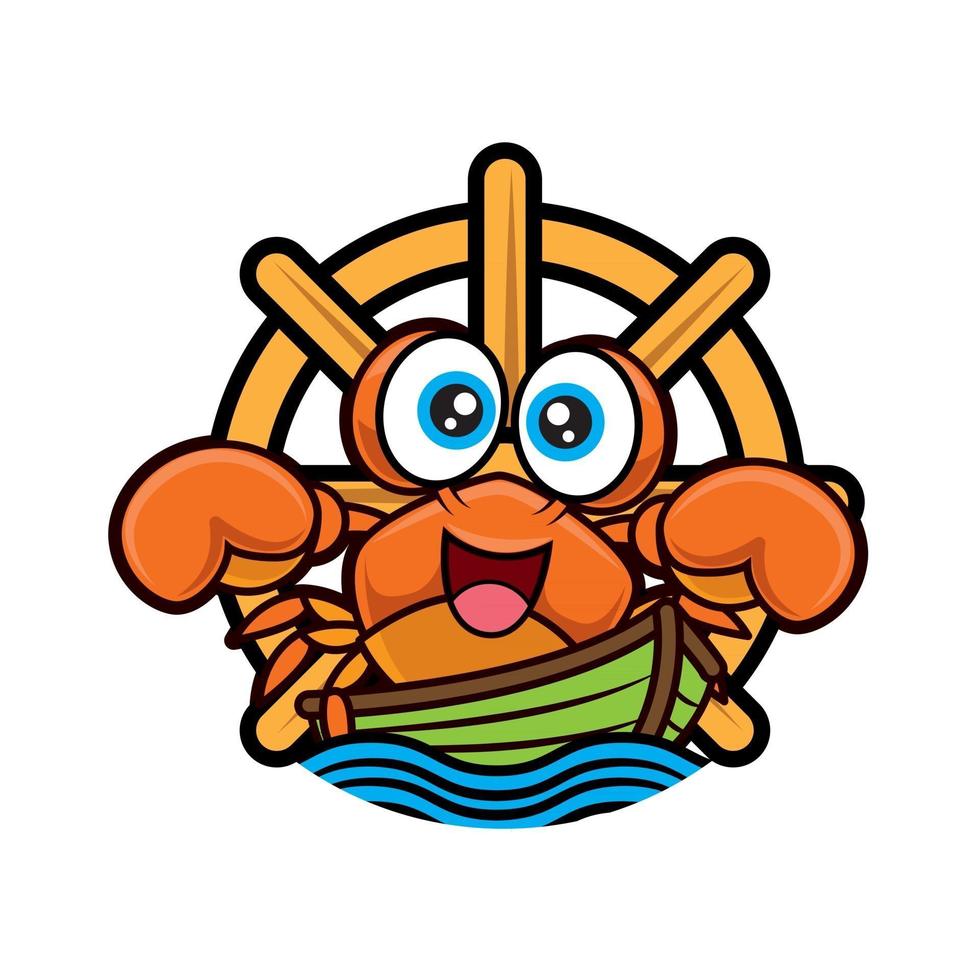 Cartoon character seafood crab traveling with a boat in ocean vector