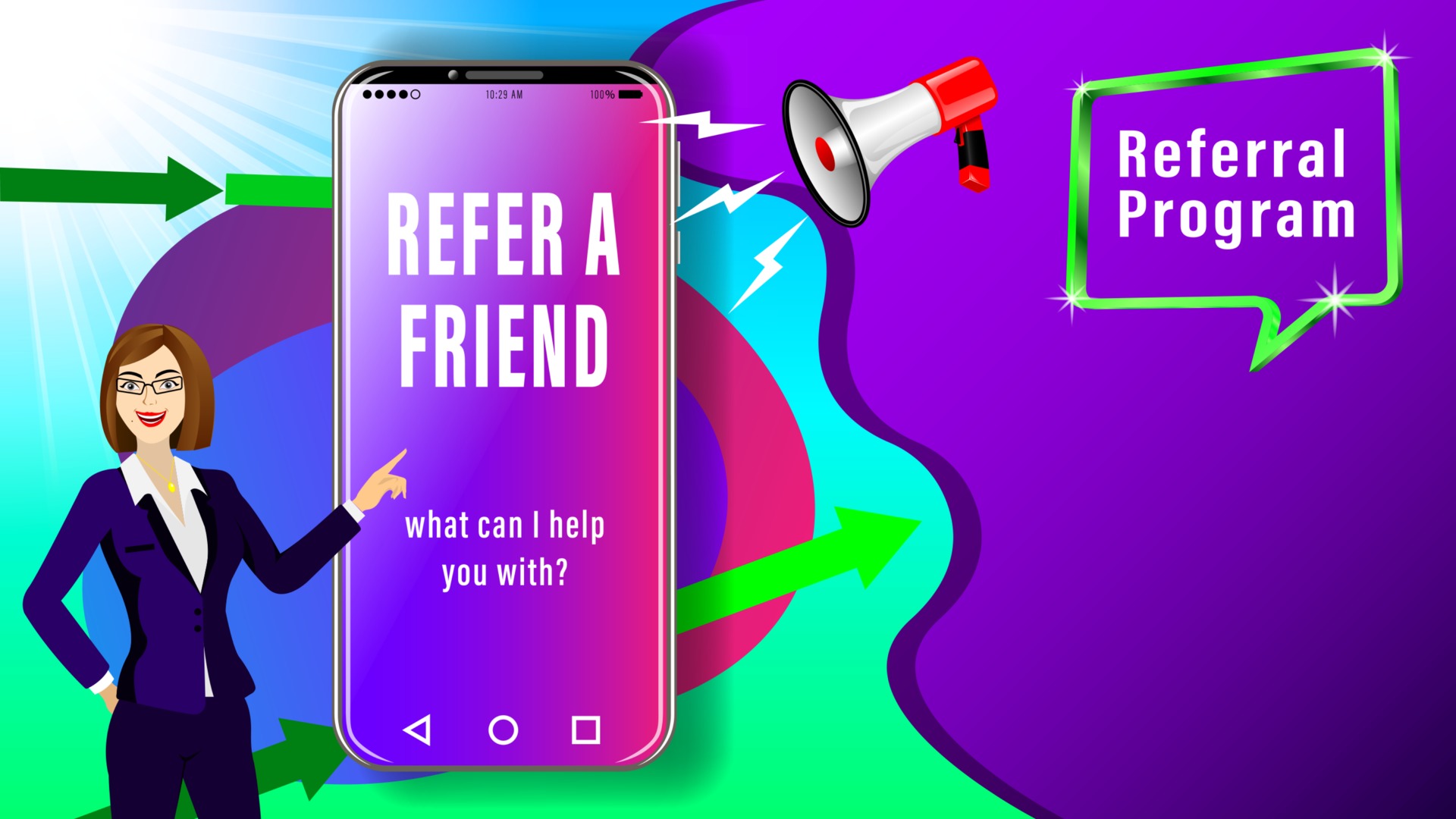 Referral Program Woman with Smartphone 2549593 Vector Art at Vecteezy