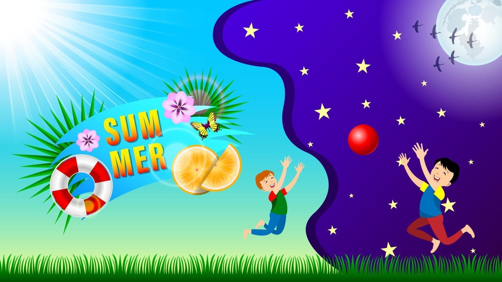 Summer Composition Day and Night Background vector