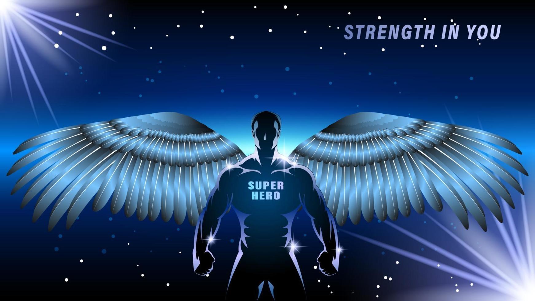 Super Hero man with wings silhouette cartoon style vector